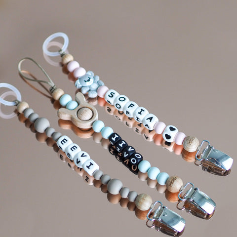 Tuttinauha nimellä tuttiketju poopua silikonihelmet puuhelmet